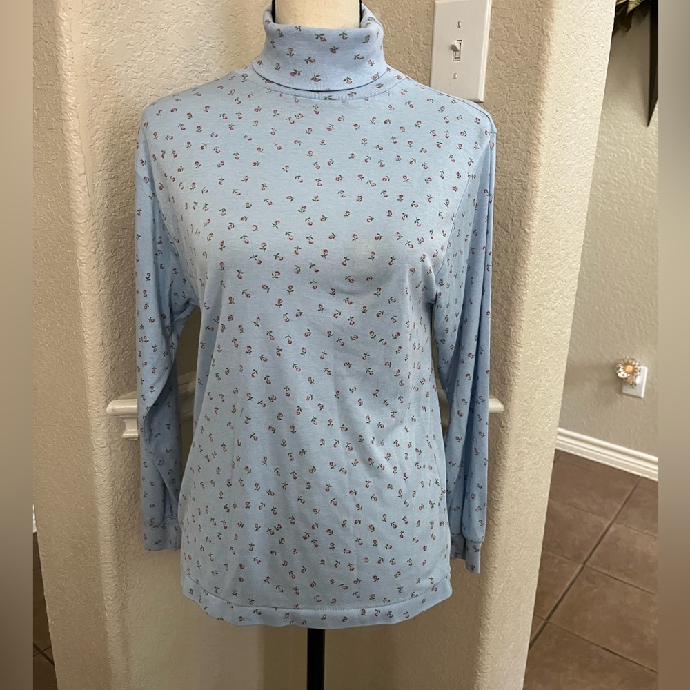 Lauren Brooke blue floral turtleneck top Size S